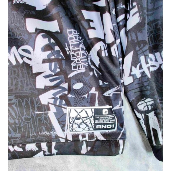 AND1 Black Grey Graffiti Full Zip Y2K Streetwear Hoodie Jacket Size Medium - Picture 9 of 13